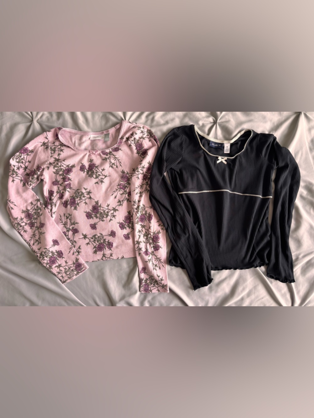 The Children’s Place Girls Long Sleeve Tee Shirt Bundle of 2 Black and Purple 14